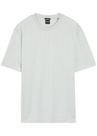 BOSS Boss Textured-knit Cotton T-shirt - Light Blue - XL