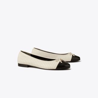 Tory Burch Womens Cap-Toe Quilted Ballet, size 6.5