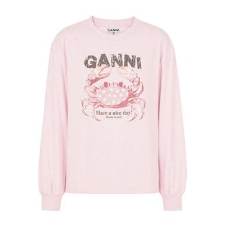 Ganni Hoodies & sweatvesten, Dames, Roze, XS, Katoen, Poodle Grafische Sweater