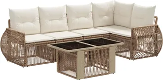 vidaXL Conjunto De Sof&aacute;s De Jard&iacute;n 6 Uds. Beige Y Blanco Crema Vidaxl