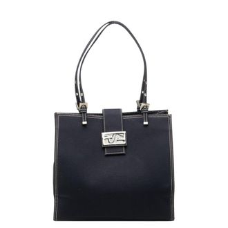 Fendi Navy Canvas Shoulder Bag Tote Bag (Pre-Owned)
