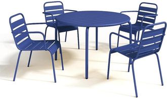 VENTE-UNIQUE.COM Conjunto de mesa y sillas para jard&iacute;n acero azul oscuro
