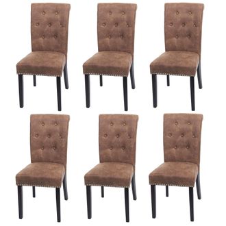 Hhg Nunca Usado] Lote De 6 Sillas De Comedor Chesterfield Ii, Silla Silla De Cocina, Remaches, Tela/textil Marr&oacute;n, Patas Oscuras