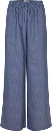 Lollys Laundry Gestreepte Elastische Taille Broek Donkerblauw - Dames - Wijde Broeken - Blauw - 2XL - Broeken
