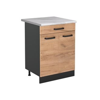 Vicco Mueble Bajo De Cocina R-line, Roble Dorado/antracita, 60 Cm Con Caj&oacute;n Encimera M&aacute;rmol, Vicco