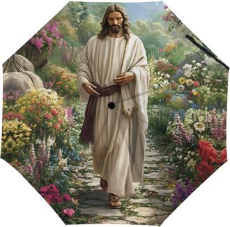 Generic Christian God Jesus-man Compact Folding Umbrellas Windproof Travel Auto Open Umbrella for Women Men Automatic