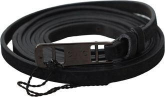 Costume National Womens Black Leather Skinny Logo Buckle Belt