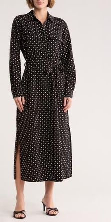 Nordstrom Rack Tie Waist Shirtdress in Black- Ivory French Dot at Nordstrom Rack, Size Xx-Small