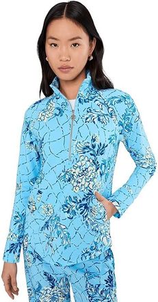 Lilly Pulitzer UPF 50+ Skipper Popover Womens Long Sleeve Pullover Bellevue Blue Breakers Beach : SM, Cotton/Polyester/Rayon