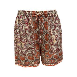 Maliparmi Maliparmi, Korte Broeken, Dames, Veelkleurig, M, Satijn, Shorts in Fantasia Beige e Arancio in Raso