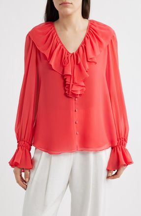 Kobi Halperin Joslyn Ruffle Top in Bright Coral at Nordstrom, Size Xx-Large