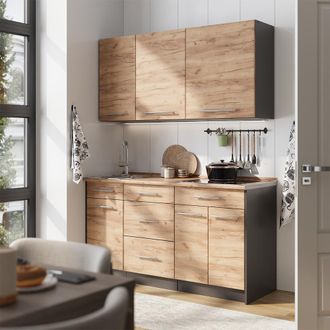 Vicco Cocina Para Solteros Fame-line, Roble Dorado/antracita, 150 Cm, Et Antracita, Vicco