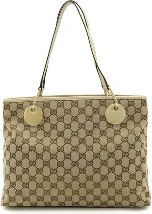 Gucci Beige Light Beige Canvas Leather Shoulder Bag Tote Bag (Pre-Owned)