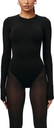 Naked Wardrobe Sculpt Crewneck Bodysuit in Black at Nordstrom, Size Large