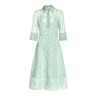 Genny Shirt Dresses, female, Green, Size: 3XL Orchid-embroidered Organza Dress