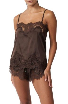 Kat The Label Olivia Lace Trim Satin Camisole in Espresso at Nordstrom, Size Small