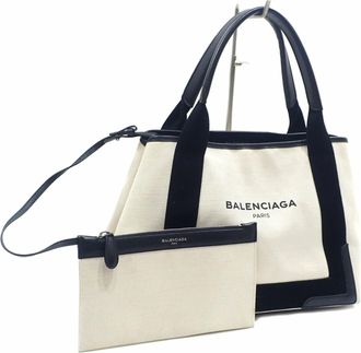 Balenciaga Black White Canvas Leather Tote Bag (Pre-Owned)