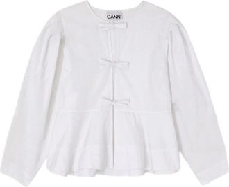 Ganni Katoenen Poplin Peplum Blouse - Dames - Blouses - Wit - XS - Katoen - Overhemden