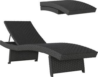 OUTSUNNY PE Rattan Sun Lounger with 4-Level Adjustable Backrest - Black | TJ Hughes