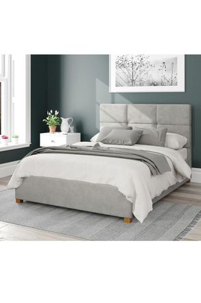 Aspire Home Accents Caine Upholstered Ottoman Storage Bed, Plush Velvet Fabric in Light Grey | Size: Single