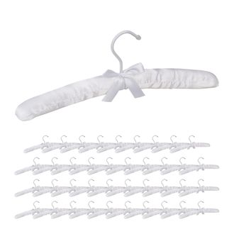 Relaxdays Pack 40 Perchas Forradas De Raso Con Lazo, Madera-tela-metal, Blanco, 38 Cm De Ancho