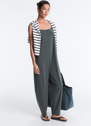 Oysho Tuta jumpsuit lunga ampia grigia leggera al tatto-Grigio