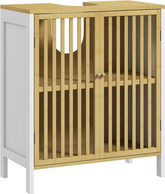 HOMCOM Under Sink Bathroom Cabinet - Bamboo Sink Storage Cabinet Slat Doors | TJ Hughes