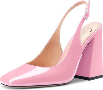 Castamere Women Chunky Block High Heel Square Toe Slingback Pumps Court Shoe Slip-on Clear Dress Sandals 10 CM Heels Pink 6.5 UK