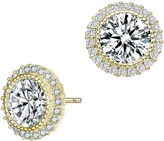Genevive 14K Over Silver Cz Milgrain Halo Studs