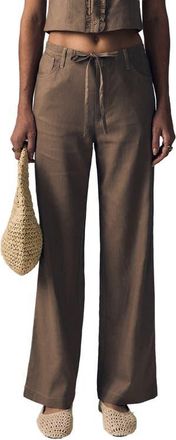 LE JEAN Simone Linen Drawstring Pants in Driftwood at Nordstrom, Size 31