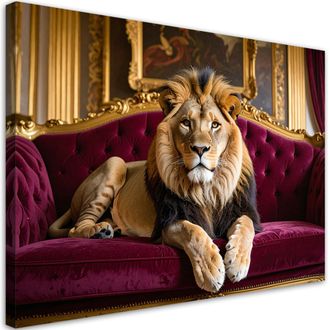 Feeby Cuadro En Lienzo, Le&oacute;n Tumbado En Un Sof&aacute; Animales Glamour, 100x70