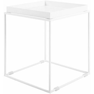 Beliani Tavolino Metallo Bianco con Vassoio Design Industriale 50 x 40 x 40 cm Saxon