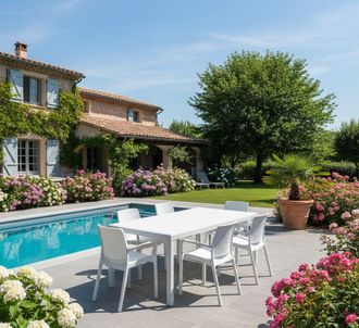 Dmora Dmora - Mesa De Exterior Manarola, Mesa De Comedor Rectangular Extensible Con 4 Sillas Incluidas, Mesa Y Asientos De Jard&iacute;n Efecto Rat&aacute;n, 100% Made In