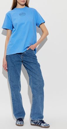 Ganni T-shirt With Logo, Womens, Blue