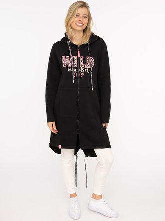 Zwillingsherz Jerseymantel ZWILLINGSHERZ Wild Mindset, Damen, Gr. L/XL, schwarz, angeraute Sweatware, Obermaterial: 50% Baumwolle, 50% Polyester, M&auml;ntel Jerseymante