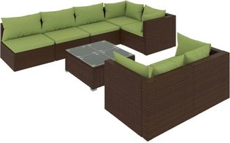 vidaXL Set Sof&aacute;s De Jard&iacute;n 8 Piezas Y Cojines Rat&aacute;n Sint&eacute;tico Marr&oacute;n Vidaxl