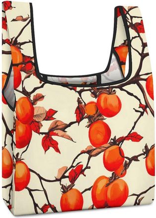 Generic Red Persimmons Reusable Shopping Bags Lightweight Foldable Grocery Bag Polyester Washable Tote Bag
