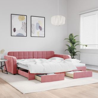 vidaXL Sof&aacute; Cama Nido Con Cajones Terciopelo Rosa 100x200 Cm Vidaxl