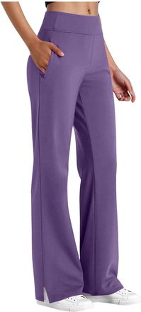 Generic Gym Yoga Trousers with Pockets Yoga Pants Women Fashion High Waist Wide Leg Sweatpants Baggy Plain Sports Lounge Trousers with Pockets Pants for Sprin