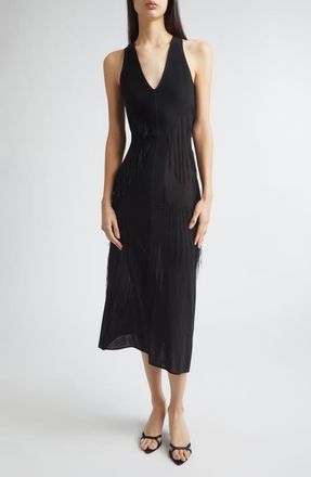 Jason Wu Sleeveless Fringe Knit V-Neck Midi Dress in Black at Nordstrom, Size X-Small