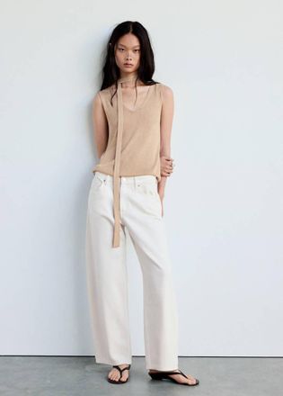 Mango Top maglia dettaglio paillettes sabbia - Donna - XXS - MANGO