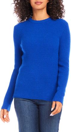 Karen Kane Wide Rib Crewneck Sweater in Royal at Nordstrom, Size Medium