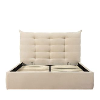 DRAWER Cama con arc&oacute;n de tela 140x190cm - beige