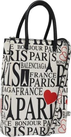 Balenciaga Shopping Phone Holder Printed Leather White Leather Bag (Pre-Owned)