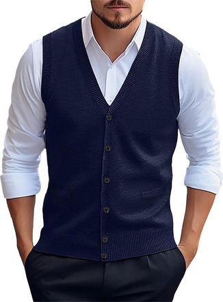 Generic Mens Button Down Knitted Sweater Vest, Slim Fit V-Neck Sleeveless Cardigan, Soft Wool Blend Casual Gilet, Lightweight Breathable Waistcoat, Ideal for 