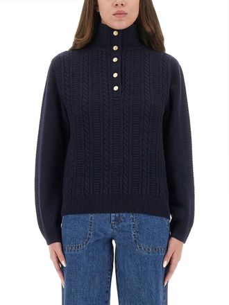 A.P.C. Textured Cable Knit Regular Fit Shirt With High Neck