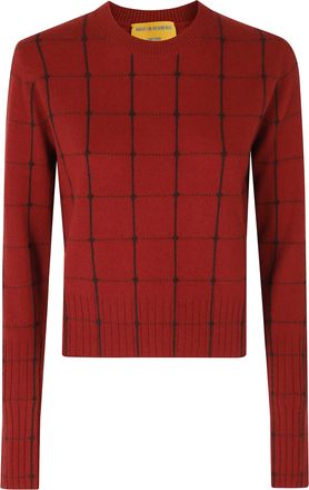 Guest In Residence Red Shrunken Checker Cropped Cashmere Sweater