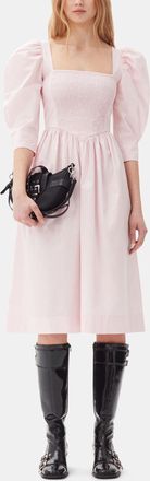 Ganni Pink Cotton Poplin Open Neck Smock Dress - Size 32 Organic