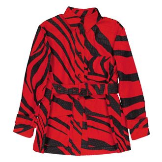 Roberto Cavalli Red Animal-Print Belted Jacket, Brand Size 40 ( US Size 6 )