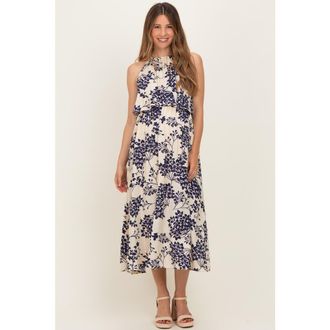 Pinkblush Floral Flounce Halter Midi Dress in Navy Blue at Nordstrom, Size Medium